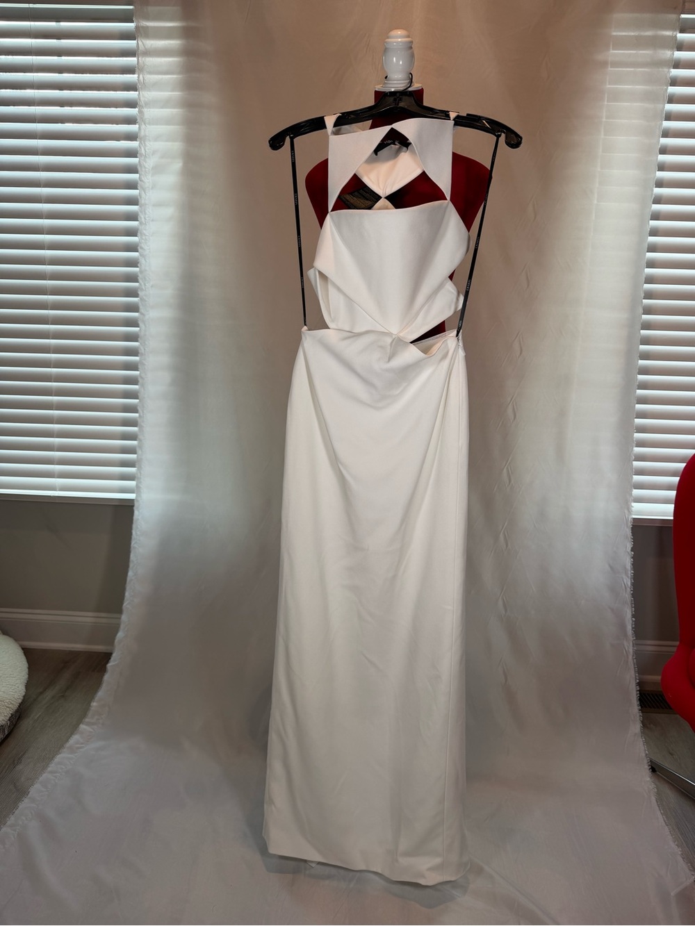 Versace Cutout Column Gown in optic white